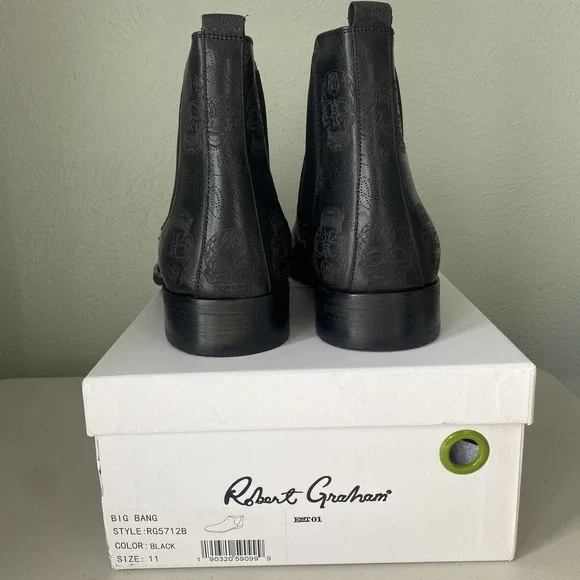 NEW in Box Robert Graham Big Bang Skull Embossed Chelsea Boot Black Mens Sz 11 - Picture 4 of 13